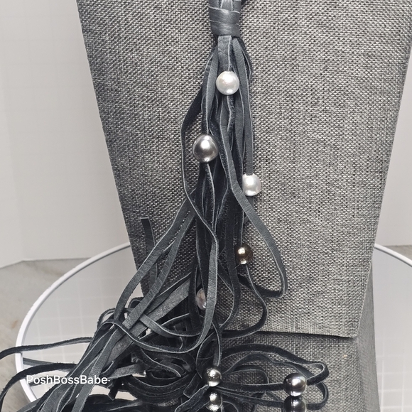 Black Suede Cord Tassel Necklace with Mixed Beads – 30" - Picture 13 of 13